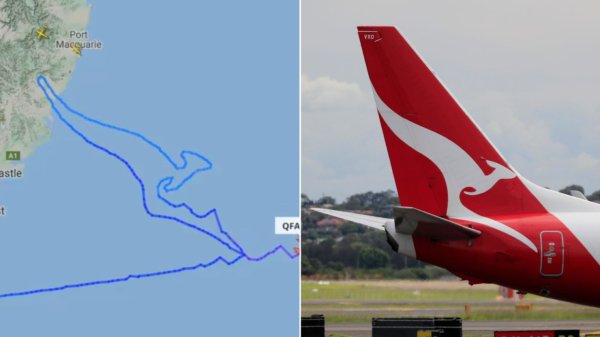 Last Qantas 747 flight draws iconic kangaroo in the sky on its final journey from Australia